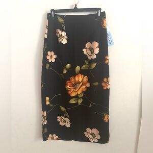 Vintage Madison&Co Midi Skirt Black Floral 8 Grunge Forest Fairy Dark Romantic